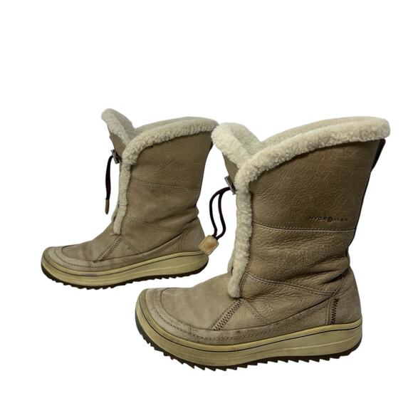 ECCO Trace HydroMax Lace Up Snow Boot Women 37 US 6-6.5 Fur Insulated Beige Tan - Picture 2 of 9